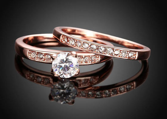 OEM Rose Gold Engagement And Wedding Ring Set with 0.44CT 5mm Stone