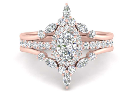 SI1 0.62CT Rose Gold Double Halo Engagement Rings For Bridal