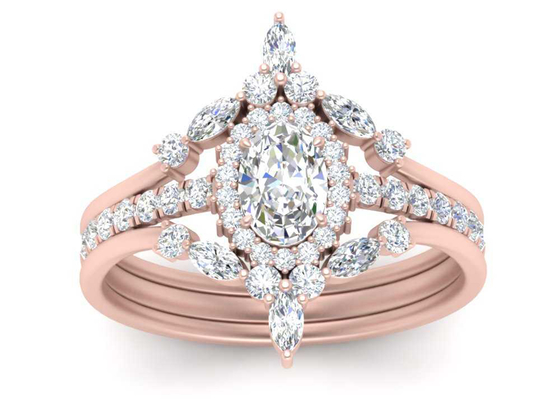 SI1 0.62CT Rose Gold Double Halo Engagement Rings For Bridal