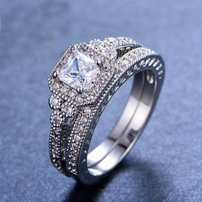 0.62ct 2 Carat Princess Cut Diamond Ring , 62PCS Moissanite Engagement Rings