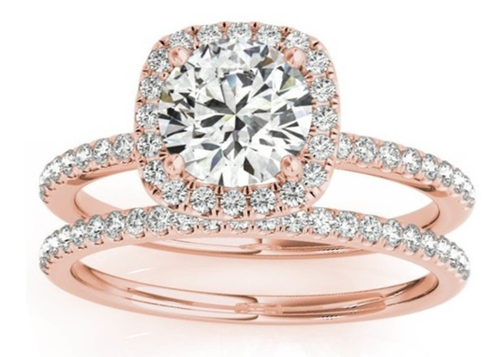 Prong Square Diamond Rose Gold Ring , 0.35CT Hidden Halo Engagement Ring ODM