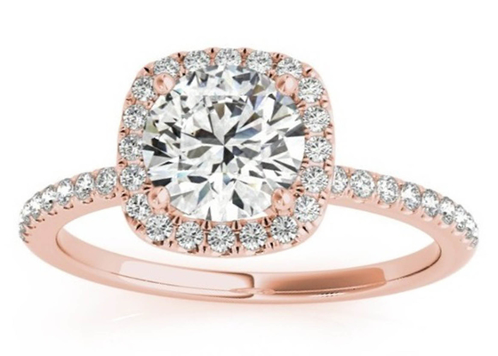 Prong Square Diamond Rose Gold Ring , 0.35CT Hidden Halo Engagement Ring ODM